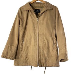 London Fog All Weather Faux Suede Embroidered Jacket Drawstring Waist Size Small